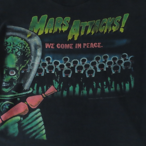 VTG 90s Mars Attacks 1996 Movie Promo L/S Art Cartoon Tim Burton T Shirt - Picture 2 of 5